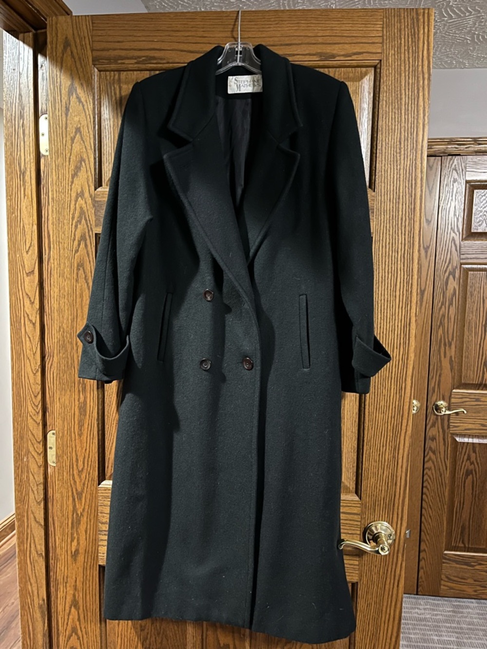 Stephanie Mathews Vintage Black Wool Double-Breasted Overcoat Size 8